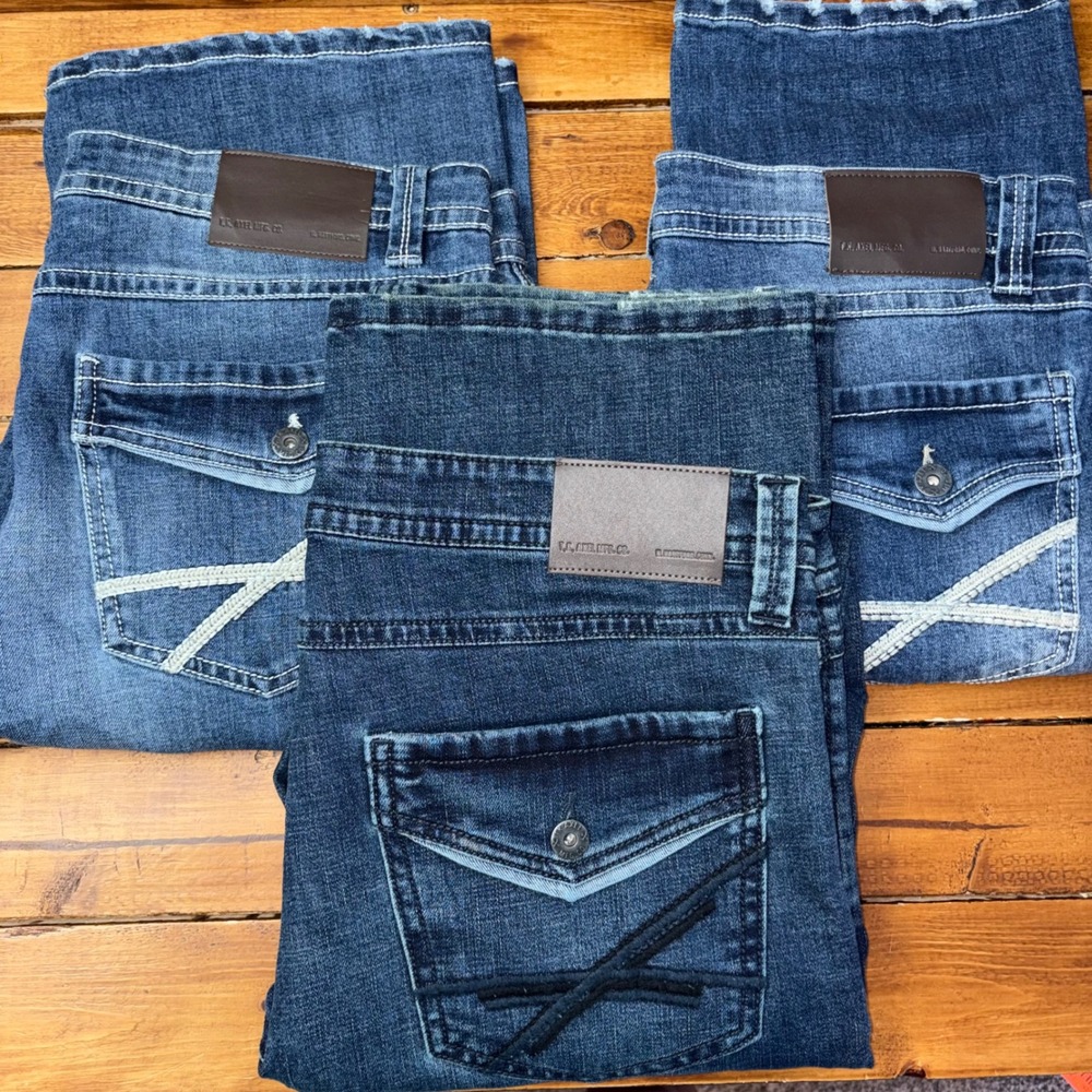 T.K. Axel Slim Bootcut Jeans Mens 36x32 Blue Denim Embroidered Western Lot x3